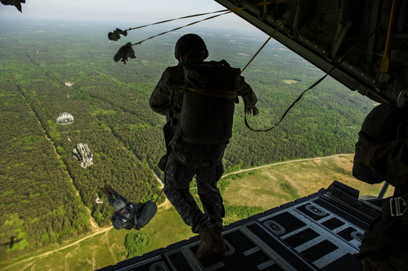 air Vehicle, government, mid-air, parachutist, men, plant, skydiving, daytime, group of people, activity, 1080P, sky, military, people, unrecognizable person