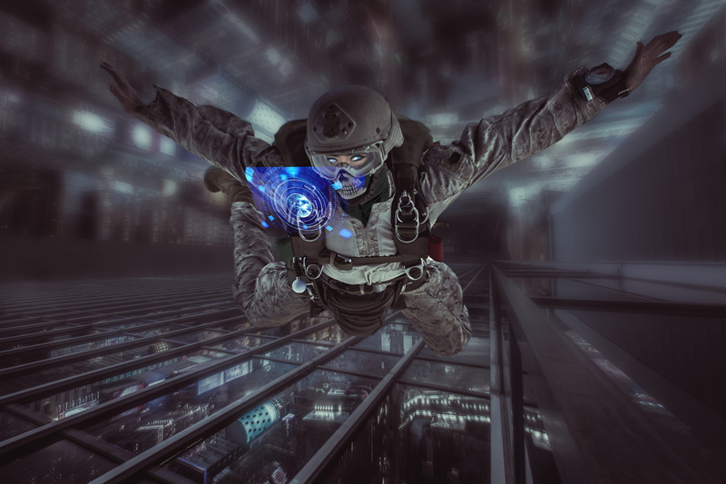 built structure, limb, uniform, motion, human arm, jump, military, helmet, base jumping, transportation, outdoors, technology, special forces, soldier