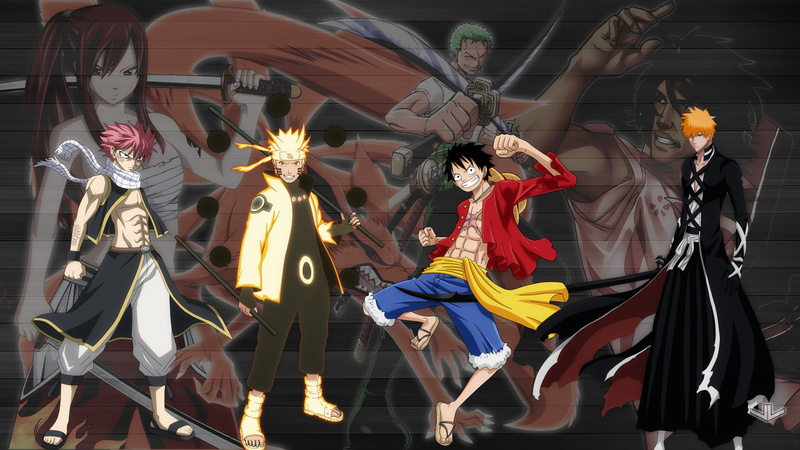 Anime, color Image, Bleach, art, Natsu Dragneel, Ichigo Kurosaki, arts And Entertainment, Crossover, Erza Scarlet, Fairy Tail, Kyūbi (Naruto), religion