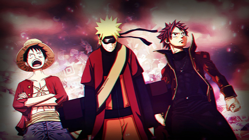 Crossover, Naruto Uzumaki, Monkey D. Luffy, 1080P, One Piece, Fairy Tail, Natsu Dragneel, Anime