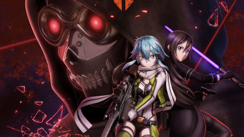 Sword Art Online, Rifle, Death Gun (Sword Art Online), Girl, Sniper, Blue Eyes, Boy, Sinon (Sword Art Online), Blue Hair, Purple Eyes, Sword, 1080P, Black Hair