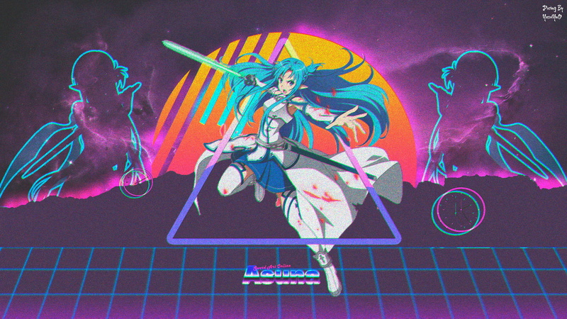 retro style, 1080P, anime girls, cyan hair, Sword Art Online: Lost Song