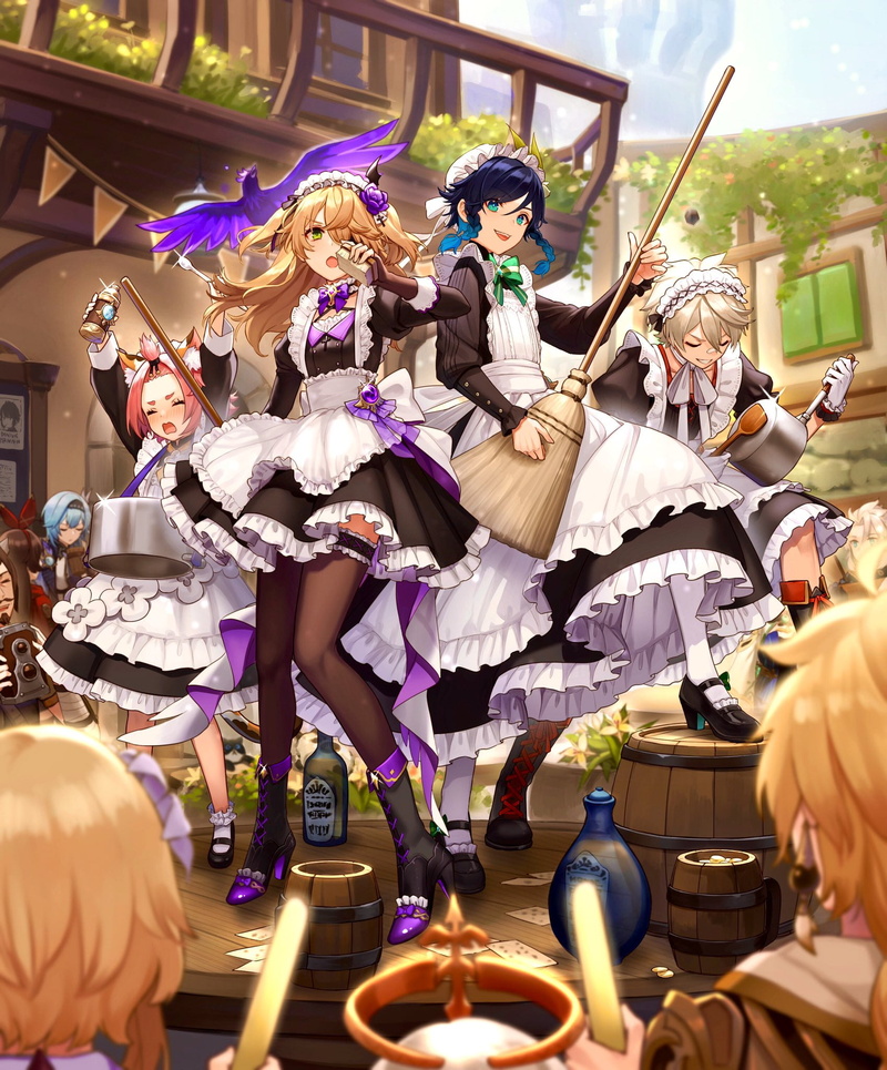 Diona (Genshin Impact), anime girls, 1080P, Fischl (Genshin Impact), Venti (Genshin Impact), Amber (Genshin Impact), Genshin Impact, maid