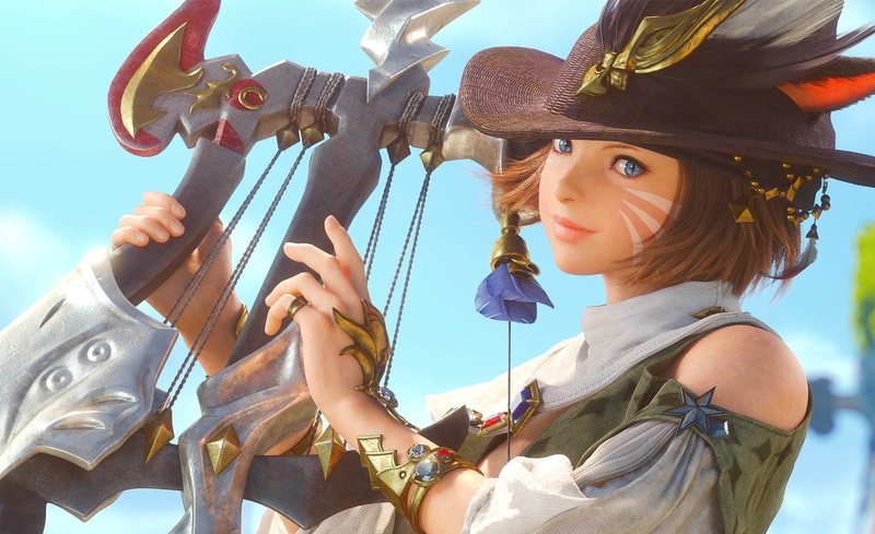 cats eye, holding, coloring, feathers, XIV, woman, Final Fantasy, hat, 1080P, arrow, illustration, bard, girl, ears, harp, A Realm Reborn