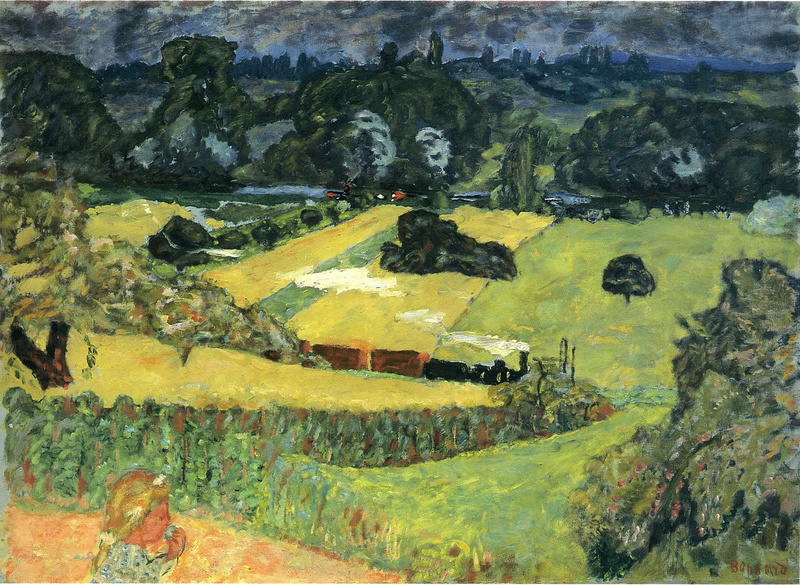 Bonnard, trees, Pierre - Train and bardes., Nabi intimism, field, girl, 1080P