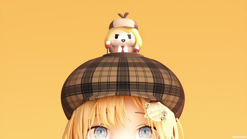 yellow hair, hat, yellow background, monocles, Hololive, Watson Amelia, 1080P, blue eyes, bangs
