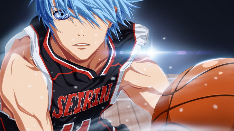 Kurokos basketball, no basuan of the kur, 1080P, guy, muscles, Kuroko Tetsuya, blue hair, art, the ball, look, sports uniforms, iithelucifeii