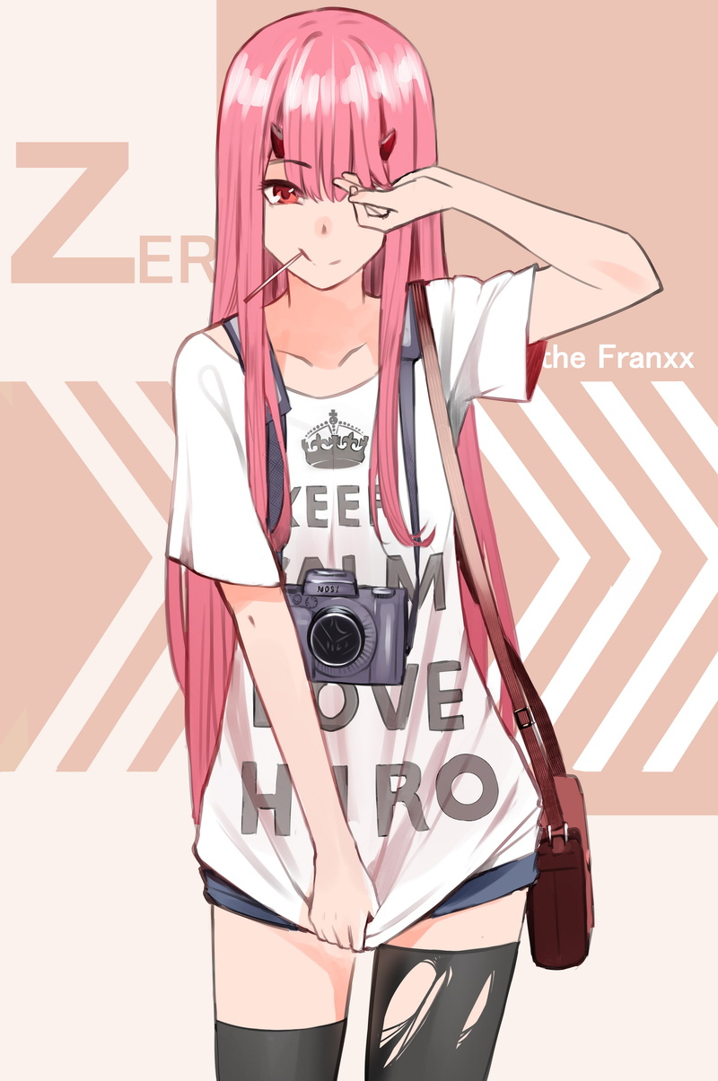 pink hair, Zero Two (Darling in the FranXX), smiling, camera, Darling in the FranXX, anime girls, 1080P, red eyes