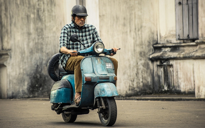 road, amitabh bachchan, one person, motorcycle, adult, bollywood, outdoors, street, lifestyles, sitting, ride, casual clothing, riding, men, 4K, jeans