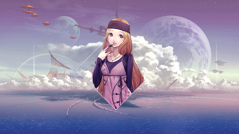 Photoshop, Chihaya Mifune, piture in picture, Anime, 1080P, anime girls, digital art, video games, Persona 4, ocean view, anime landscape, picture-in-picture