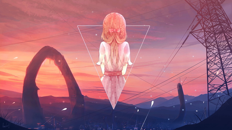 picture-in-picture, Photoshop, anime girls, anime landscape, 1080P, Anime, digital art, piture in picture