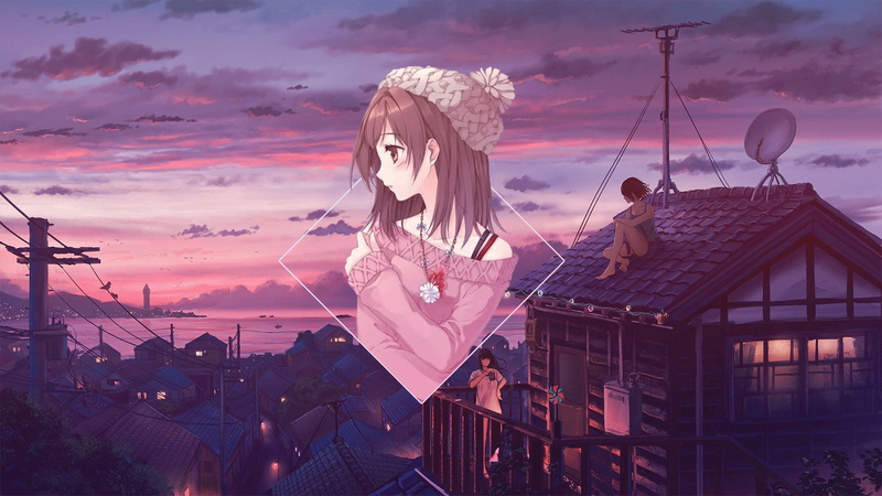 anime girls, digital art, Anime, afternoon, piture in picture, 1080P, anime landscape, Photoshop, picture-in-picture