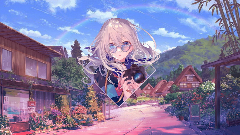 digital art, Photoshop, picture-in-picture, piture in picture, camera, anime landscape, anime, anime girls, 1080P