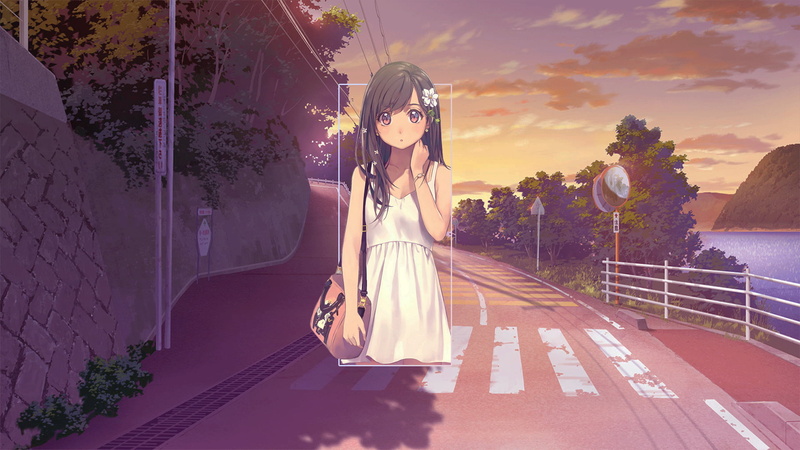 anime landscape, anime girls, trees, 1080P, picture-in-picture, pictures, piture in picture, street, digital art, road, Photoshop, afternoon, anime