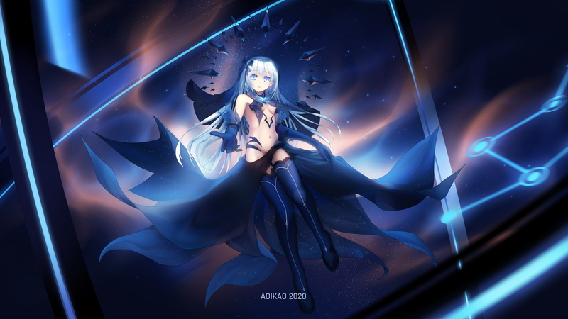 4K, black legwear, crown, thigh-highs, space, Tobiichi Origami, Date A Live, dress