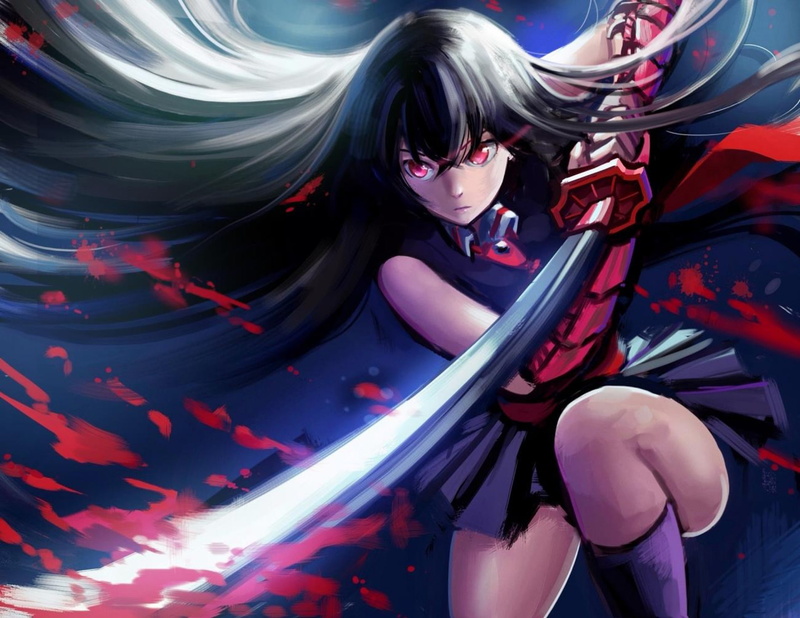 Red Eyes, Girl, Anime, Katana, Black Hair, Sword, Long Hair, Akame (Akame Ga Kill!), Akame ga Kill!, 1080P