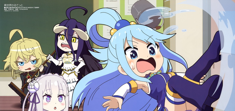 Isekai Quartet, Re:ZERO -Starting Life in Another World-, Anime, KonoSuba, Emilia (Re:ZERO), Overlord (Anime), Tanya Degurechaff, 5K, Aqua (KonoSuba)