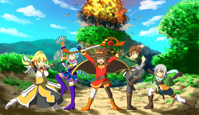 Satō Kazuma (Kono Subarashii Sekai ni Shukufuku wo!), Aqua (KonoSuba), Megumin, 1080P, Kono Subarashii Sekai Ni Shukufuku Wo!, Darkness (KonoSuba)