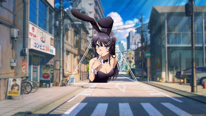 anime, Sakurajima Mai, mai sakurajima, bunny girl, anime landscape, anime girls, anime girls eating, 1080P