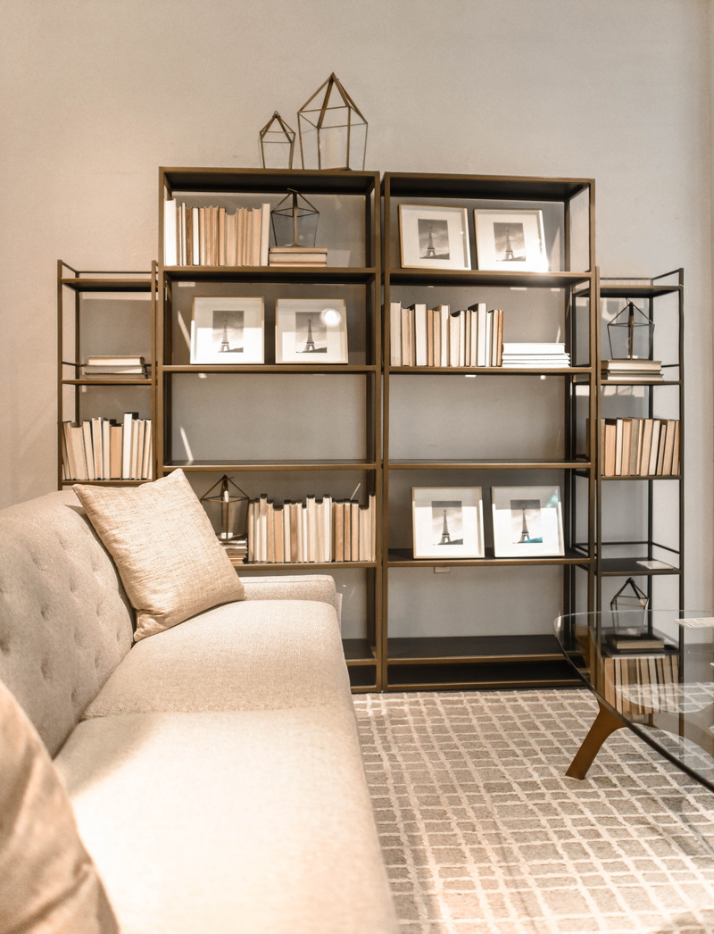 indoors, decoration, 5K, electric lamp, flooring, wooden, building, beige, room, built structure, furniture, couch, shelf, bookshelf, bookshelves, home interior