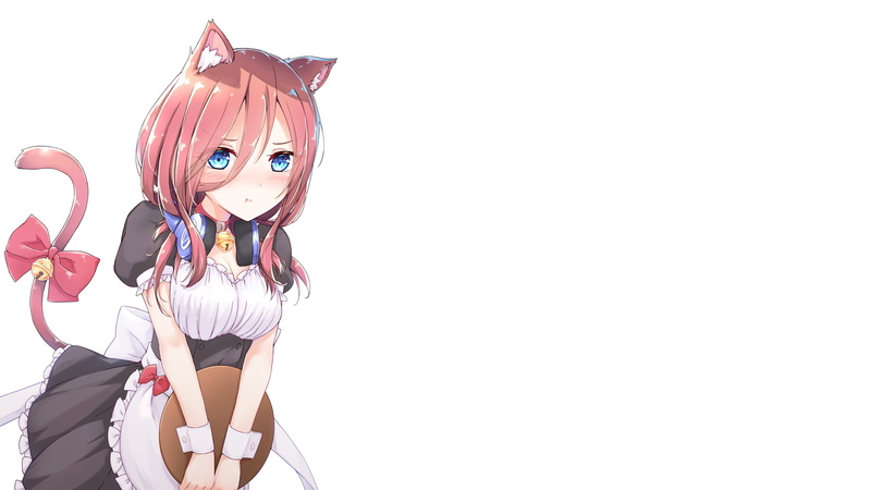 Miku, tail, nekomimi, 2K, simple background, headphones, maid, white background, Nakano, anime girls, anime, animal ears, 5-toubun no Hanayome, choker