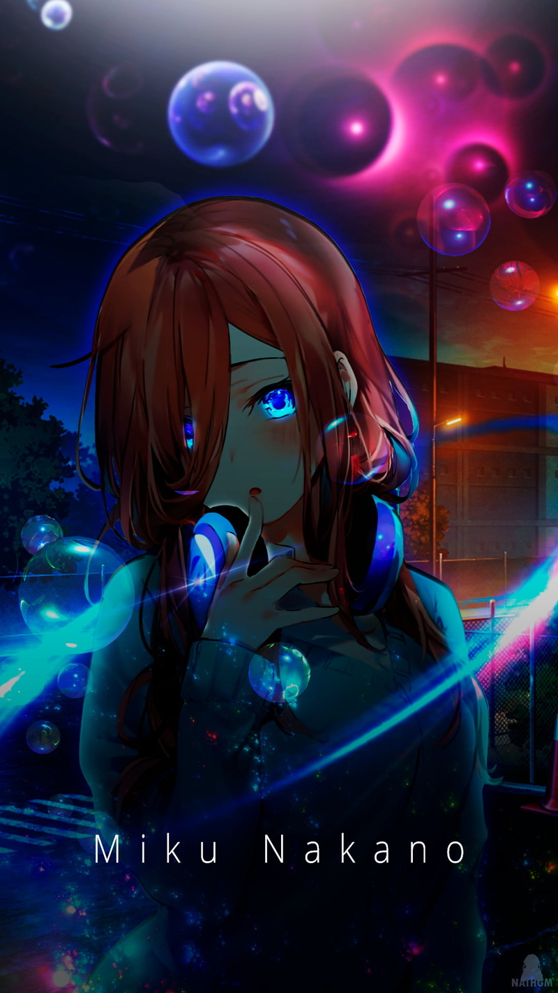 women, fantasy girl, 5-toubun no Hanayome, 1080P, blue eyes, Nakano Miku, signatures, sun rays, anime girls, dark, anime, dusk