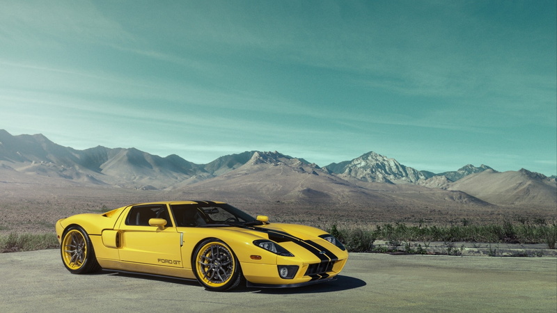 Ford, road trip, no people, yellow taxi, mountain, GT, road, motor vehicle, car, beauty in nature, transportation, day, Ford GT 2005, yellow, outdoors