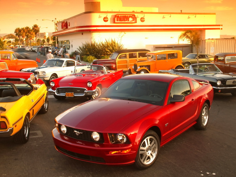 sunset, nature, wip, city life, travel, 1080P, ford, red, motion, traffic, street, gt, land vehicle, no people, sky, sign, car, mustang, architecture