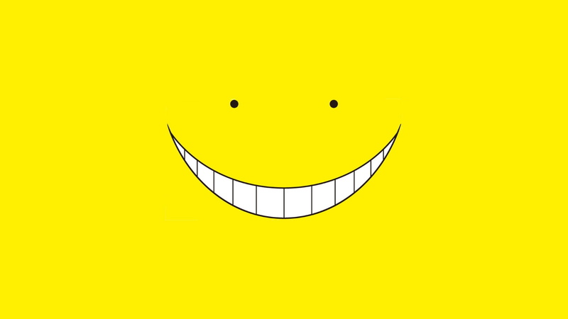 anthropomorphic smiley face, fun, smiling, representation, copy space, anime, creativity, colored background, Assassination Classroom, studio shot, yellow background