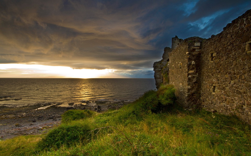 water, built structure, ruined, building exterior, tranquil scene, horizon over water, sea, background pictures nature hd images 1920x1200, architecture