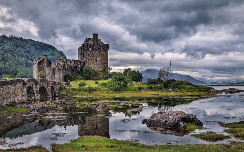 sky, water, lake, architecture, castle, 1080P, outdoors, building exterior, background pictures nature hd images 1920x1200, medieval, ruined, history