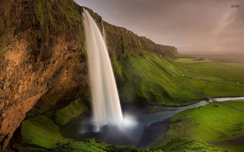 beauty in nature, mountain, seljalandsfoss, water, power in nature, waterfalls, long exposure, rock - object, stream - flowing water, purity, cliff, fog