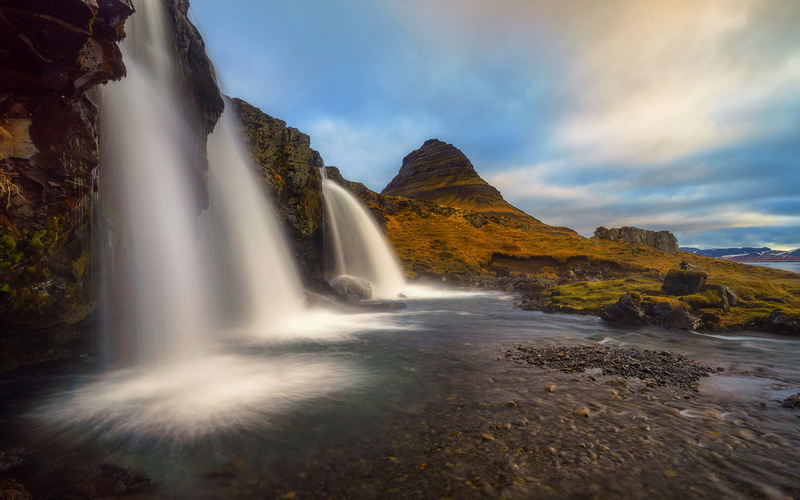 sn, west, city, kirkjufellsfoss, waterfall, located, iceland, 2K, peninsula, hd, grundarfjorour, fellsnes