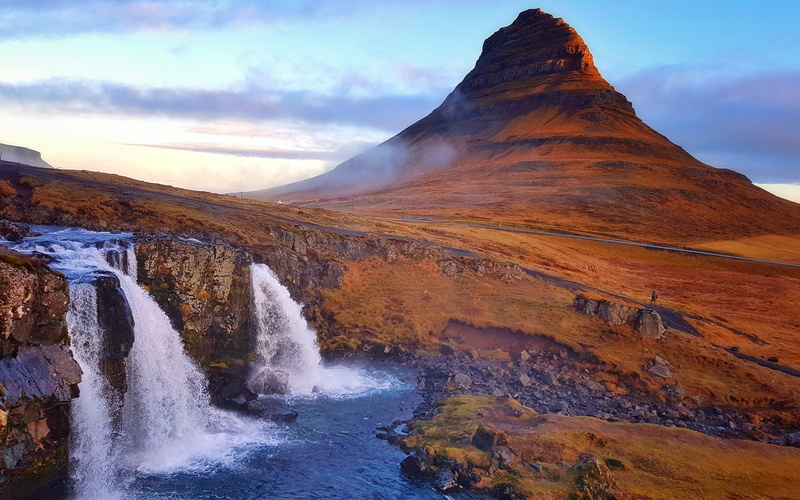 sky, environment, no people, tranquility, waterfall, tranquil scene, formation, motion, iceland, long exposure, flowing water, idyllic, landscape, mountain