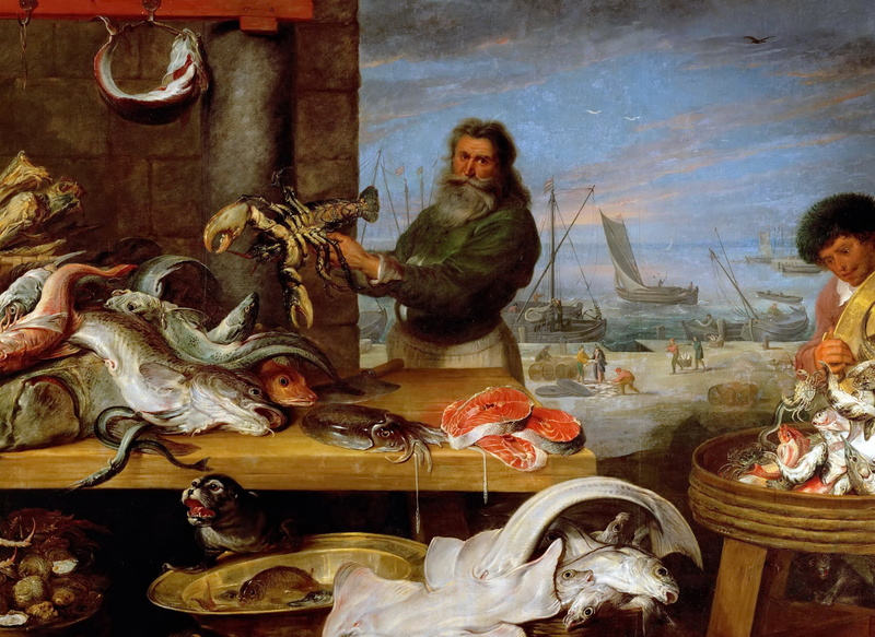 genre, picture, Fish Market, Cornelis de Vos, Fragment, 1080P