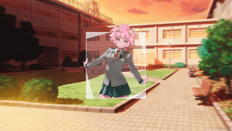 sunset, anime girls, picture-in-picture, My Hero Acadamia, anime, 4K, Boku no Hero Academia