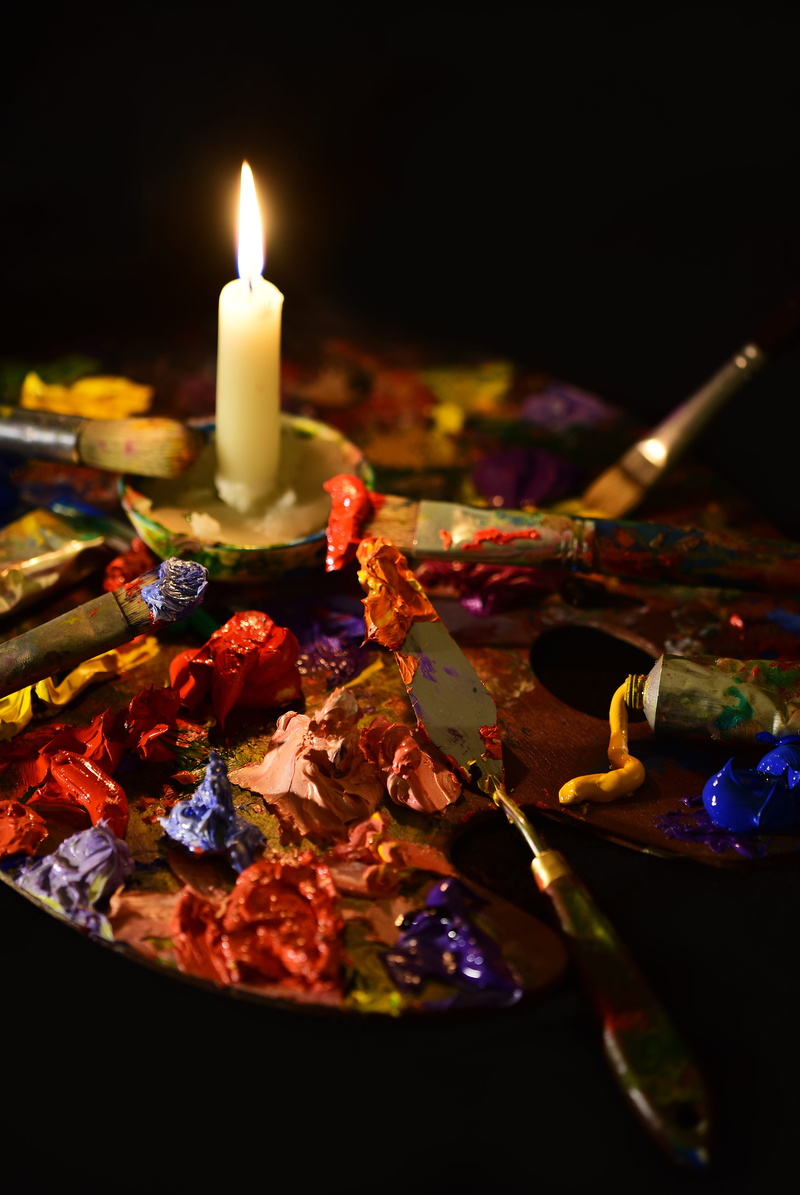 palette, flame, glowing, nature, burning, studio shot, colours, fire - natural phenomenon, painting, wax, palette knife, multi colored, caravaggio, artist
