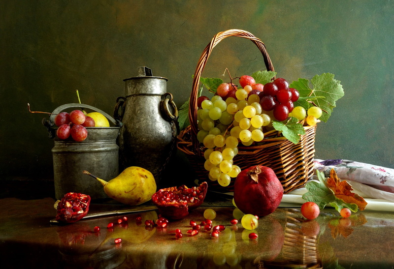 life, still, basket, 1080P, grapes, fruit