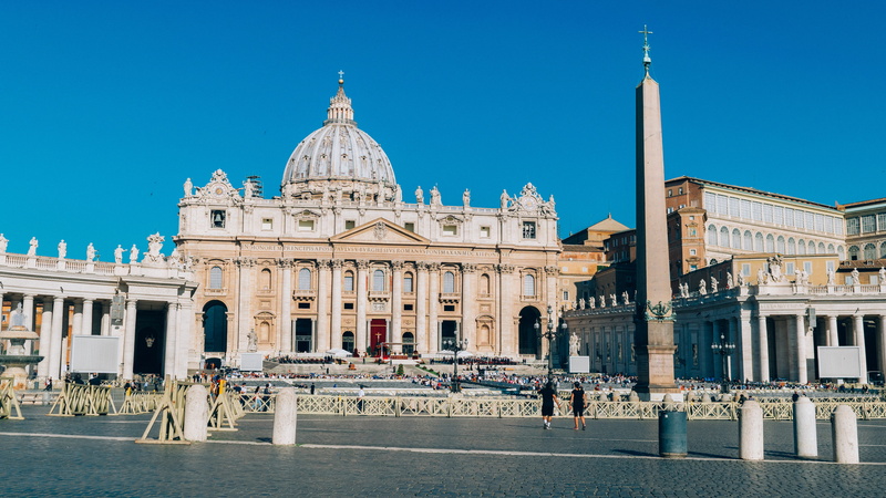 outdoors, rome, colonnade, building exterior, religious, building, dome, nature, pope, landmark, religion, catholic, facade, vatican city, st. peters basilica