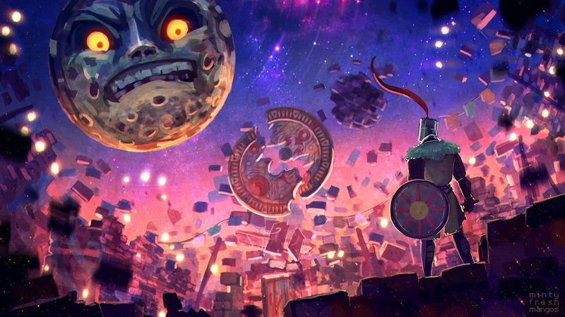 Video Game, 1080P, Moon, Solaire of Astora, The Legend Of Zelda: Majoras Mask, Dark Souls, Crossover