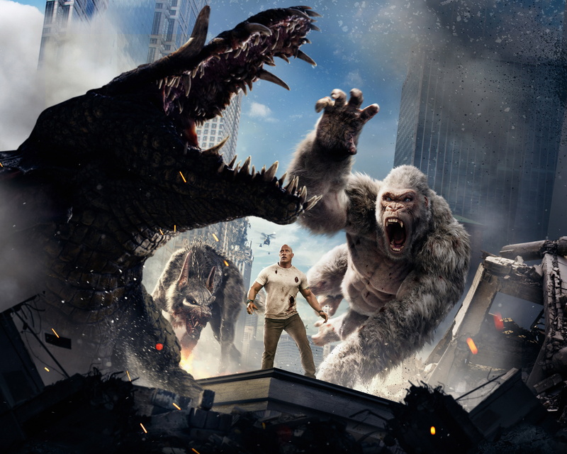 Towers, Adventure, Huge, Monkey, City, Extraordinarily, Kate, Naomie Harris, New Line Cinema, Giant, Davis Okoye, EXCLUSIVE, 4K, Dwayne Johnson, Fantasy