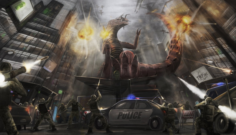Giant, Godzilla, Soldier, 1080P, Battle, Lizard, City