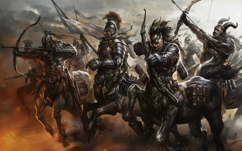 group of animals, man, human representation, creativity, animal wildlife, two, Centaur, representation, painting, woman, fantasy art, outdoors, no people