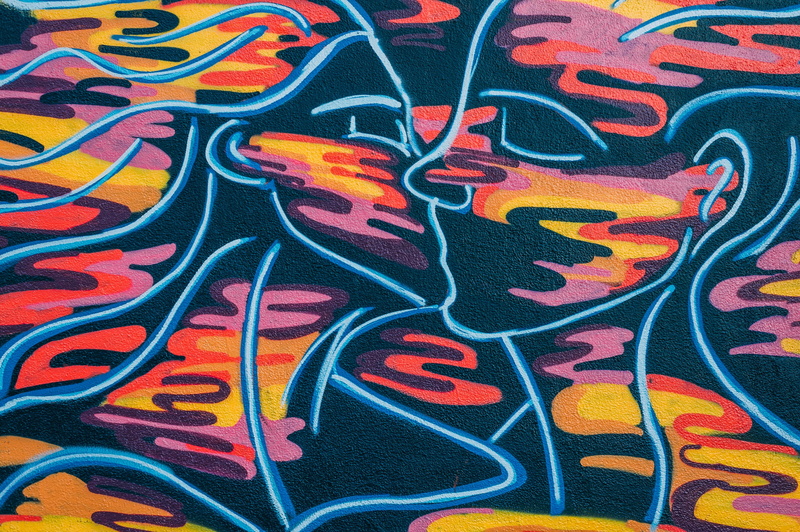 textured, painted Image, color Image, multi Colored, choice, vibrant Color, street art, spray paint, kissing, backdrop, woman, variation, indoors, creativity