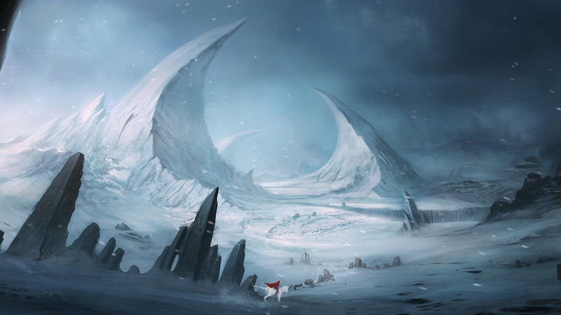 man, snow, mountain, fantasy, 1080P, painting, riding, 1920x1080, warrior, cold, season, horse, winter
