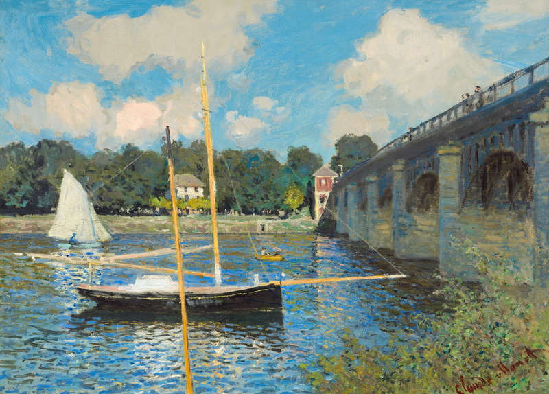 1080P, landscape, The bridge at Argenteuil, Claude Monet, picture, sail, boat
