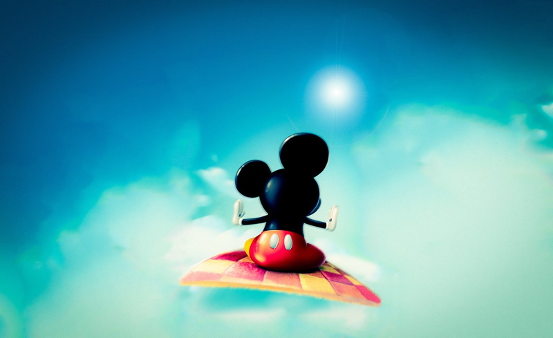 Old Disney, low angle view, mickey mouse, fruit, food and drink, 1080P, childhood, outdoors, Cartoons, Flying, food, toy, art and craft, digital, human representation