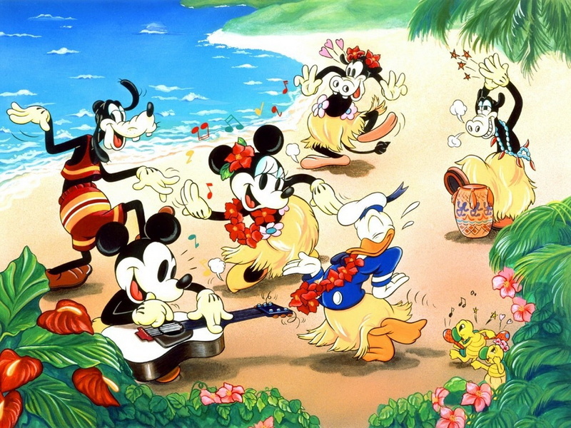 animals, 720P, duck, mouse, donald, minnie, Cartoons, ducks, mickey, goofy, art, disney, guitars, horsecollar, hd, company, beach, horace