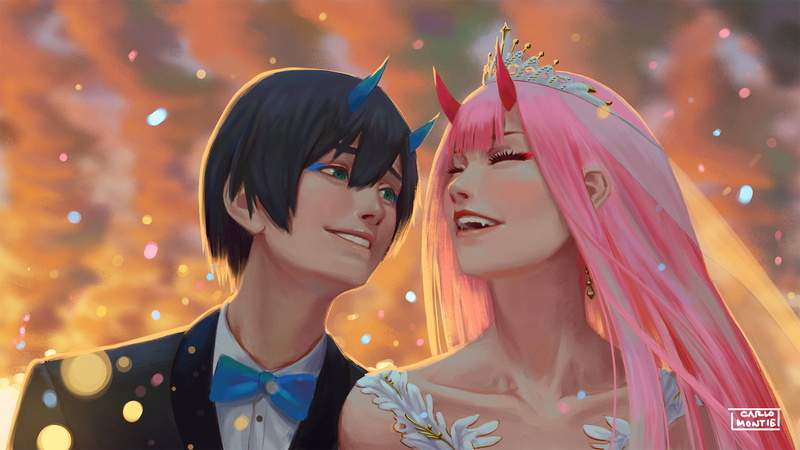 1080P, Code:016 (Hiro), anime boys, Darling in the FranXX, Code:002, anime girls, Zero Two (Darling in the FranXX)