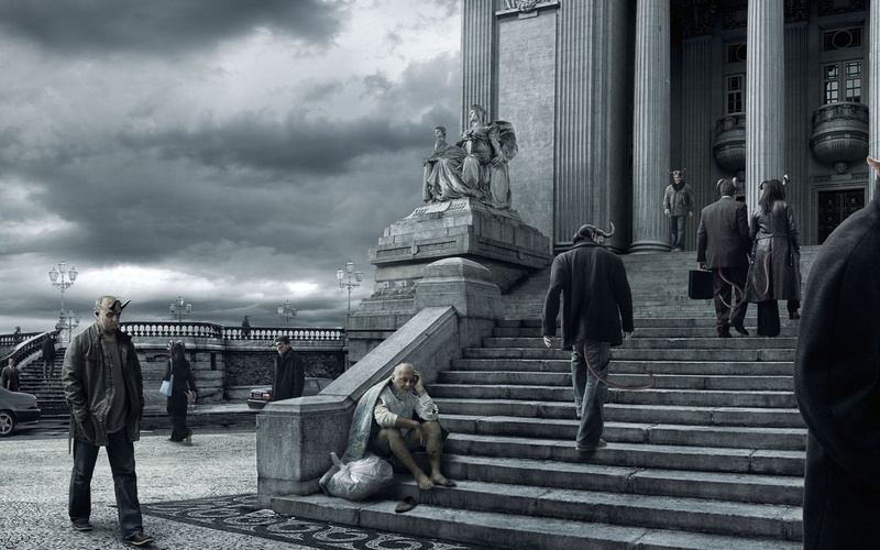 Platinum Conception s, horns, stairs, statue, digital art, fantasy art, 720P, building, Photoshop